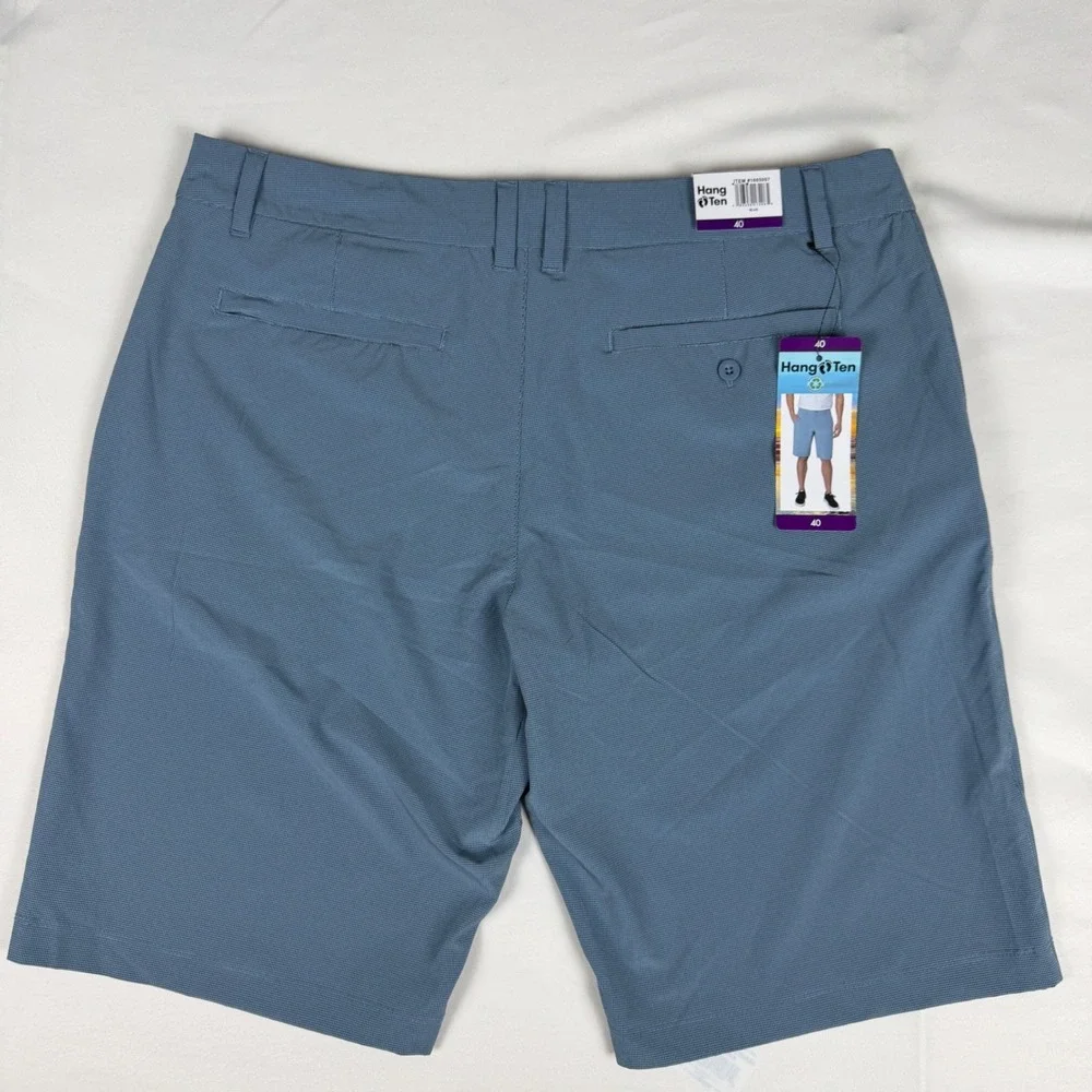 Hang Ten Men Hybrid Walk Shorts Blue Micro Check Stretch Golf Shorts Size 40 NWT